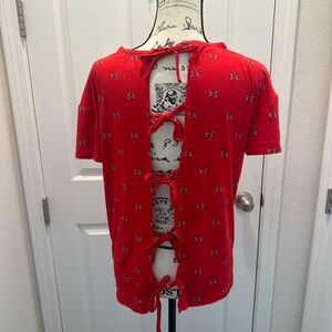 Disney Red Lace-Up Back Top with Bow Print